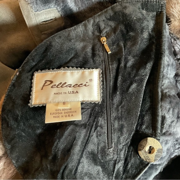 Pellacci Made in USA Charcoal Gray European Sheepskin Coat, Sable Mink Trim - Picture 6 of 16